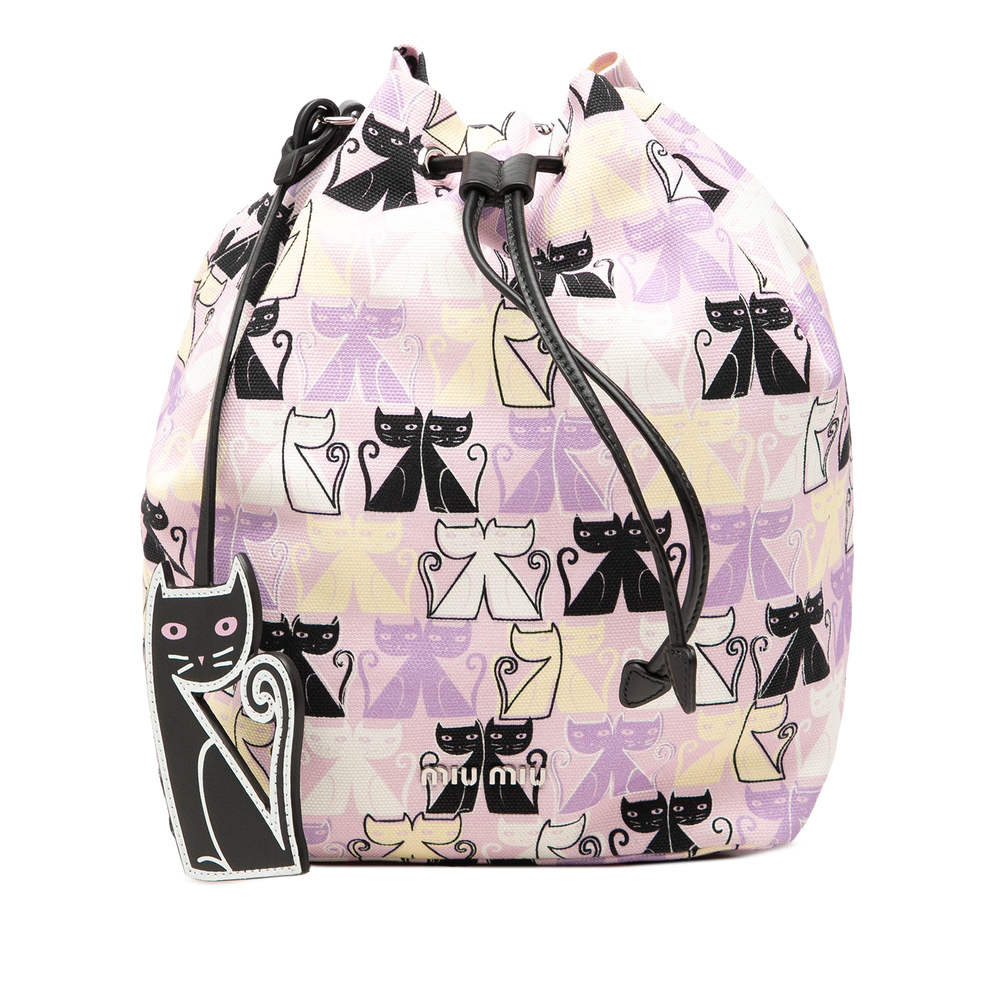Pre-Loved Miu Miu Canvas Cats Print Drawstring Pouch